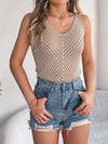 Loose Sleeveless Hollow Solid Color V-Neck Vest Top