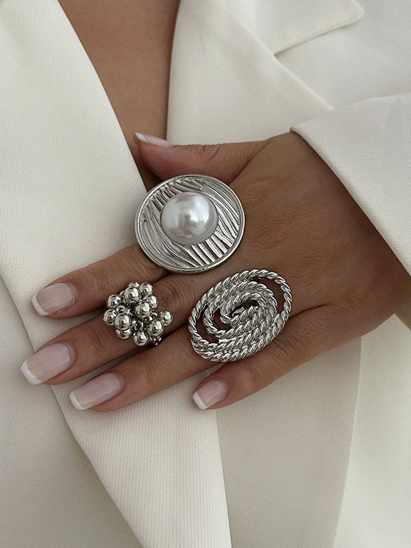 Beaded Geometric Solid Color Rings Accessories