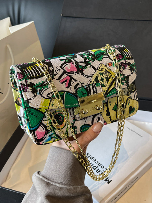 Chains Printed Zipper Crossbody Bags