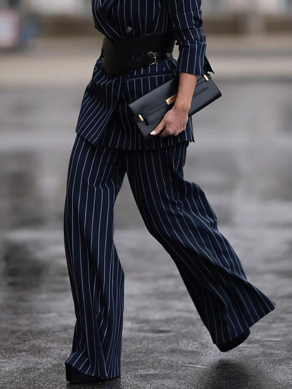 Loose Printed Striped Suit Pants Trousers