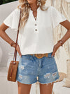 Flared Sleeves Loose Buttoned Ruffle Trim Split-Joint V-Neck Blouses&Shirts Tops