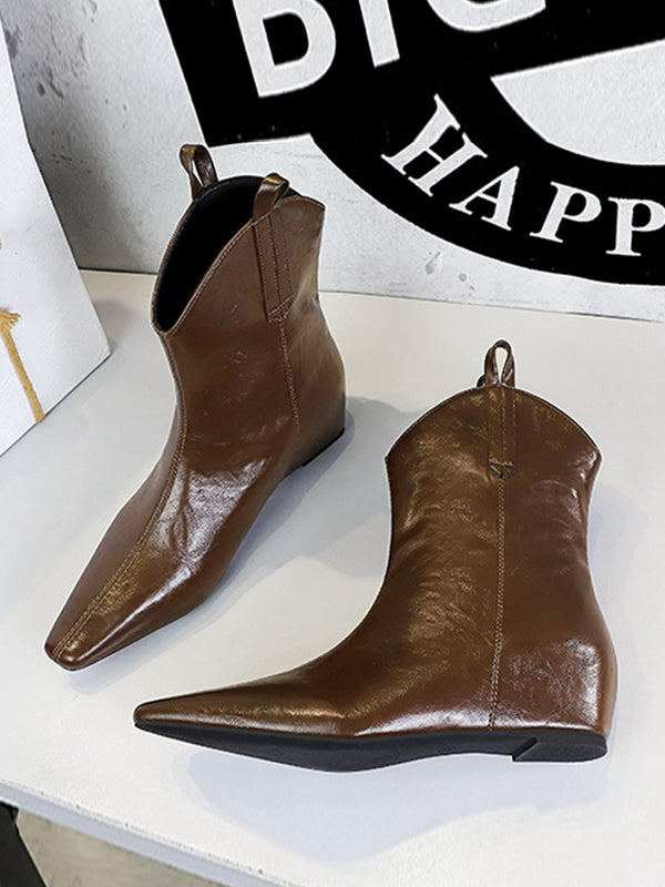 Pointed-Toe Solid Color Split-Joint Boots Shoes