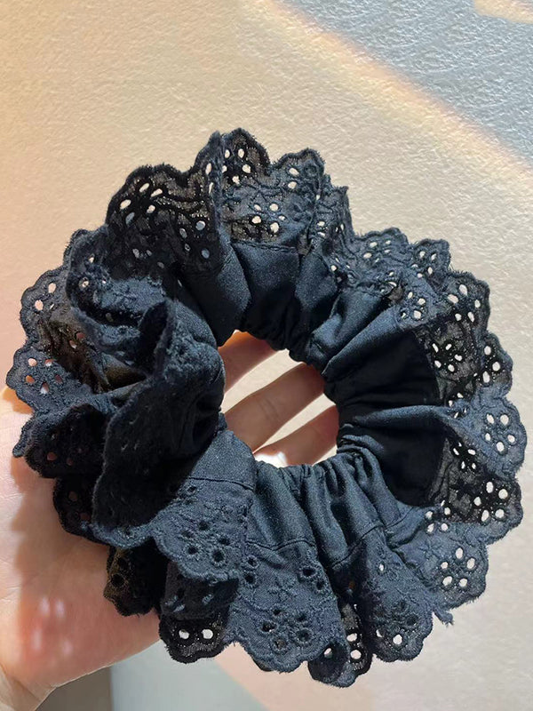 Hollow Pleated Solid Color Split-Joint Tiered Hair Accessories Scrunchy