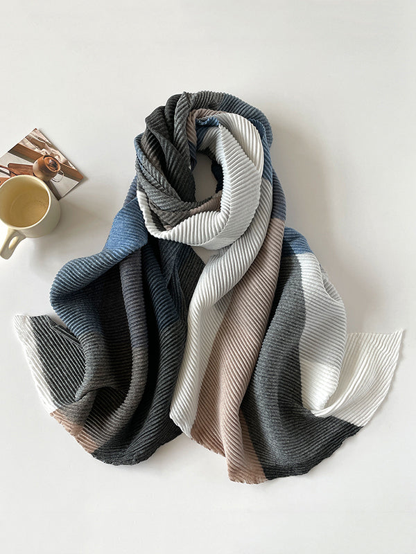 Contrast Color Pleated Striped Scarf