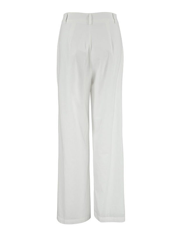 High Waisted Loose Buttoned Pockets Solid Color Suit Pants Trousers