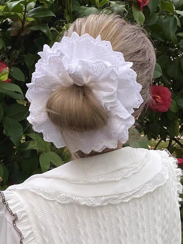 Hollow Pleated Solid Color Split-Joint Tiered Hair Accessories Scrunchy