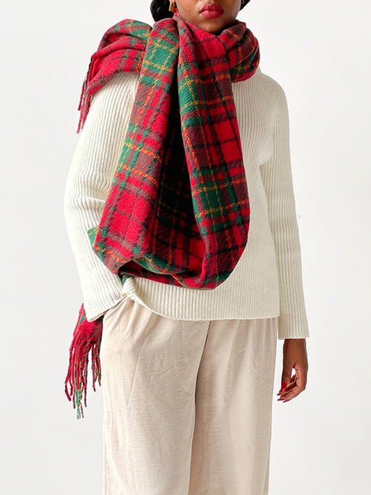 Plaid Tasseled Shawl&Scarf