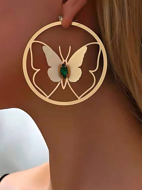 Butterfly Shape Geometric Rhine Stones Drop Earrings