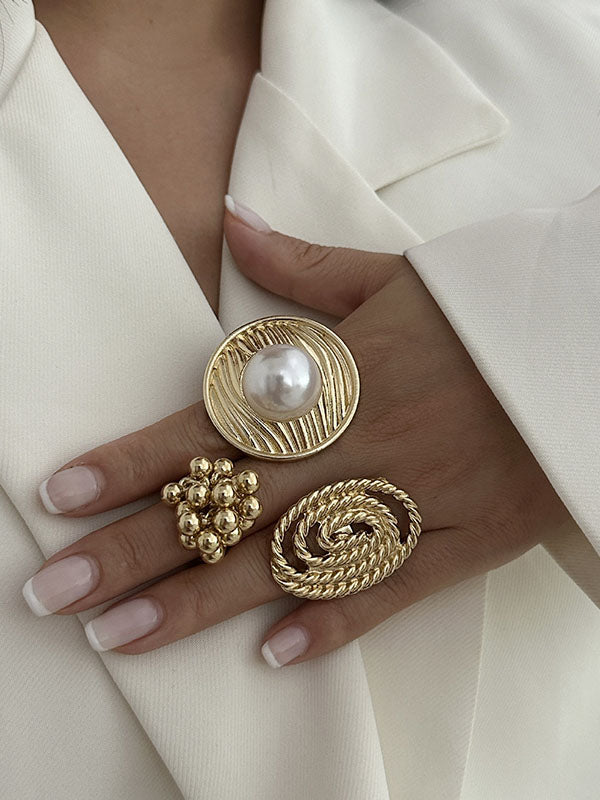 Beaded Geometric Solid Color Rings Accessories