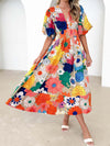 A-Line High Waisted Flower Print Pleated Split-Joint Zipper V-Neck Maxi Dresses