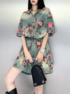 High-Low Loose Floral Printed Split-Joint Lapel Blouses&Shirts Tops