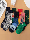 Animal Printed Contrast Color Leaves Print Split-Joint Sweat-Absorbing Socks Accessories