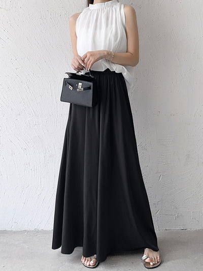 High Waisted Loose Elasticity Pleated Solid Color Culotte Pants