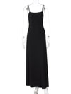 A-Line Skinny Solid Color Split-Joint Spaghetti-Neck Maxi Dresses