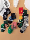 Animal Printed Contrast Color Leaves Print Split-Joint Sweat-Absorbing Socks Accessories