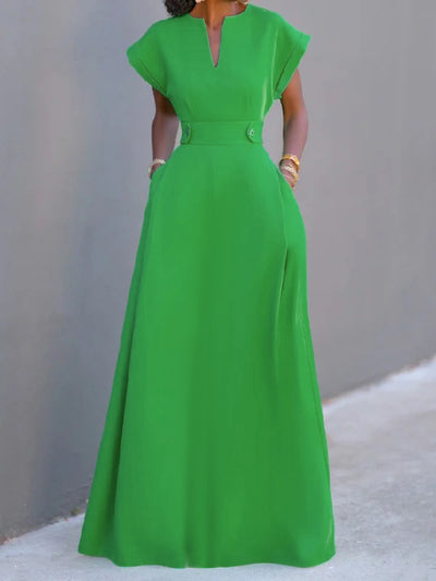 Flying Sleeves Solid Color Split-Joint V-Neck Evening Dresses Maxi Dresses