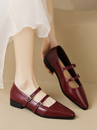 Belt Buckle Pointed-Toe Split-Joint Flat Shoes Mary Janes