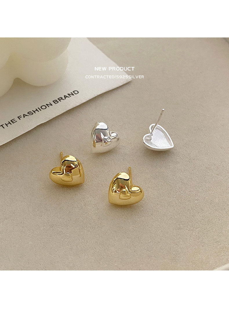 1 Pair 925 Sterling Silver 925 Sterling Silver Earrings Heart Shape Ear Studs