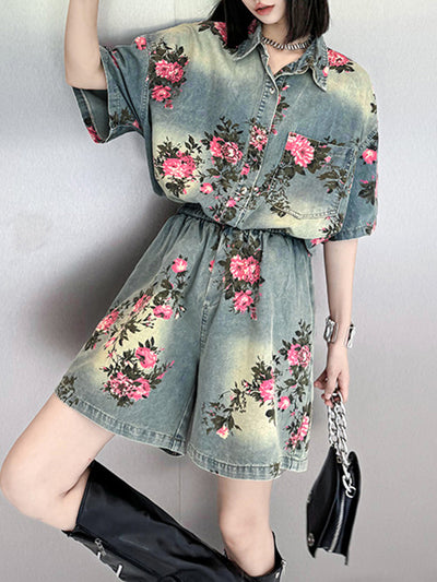 Loose Wide Leg Elasticity Floral Printed Split-Joint Shorts Bottoms