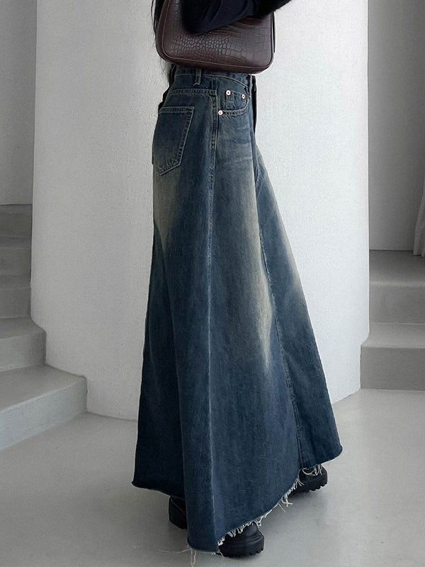 A-Line High Waisted Fringed Gradient Split-Joint Skirts