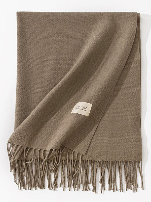 Keep Warm Solid Color Tasseled Shawl&Scarf