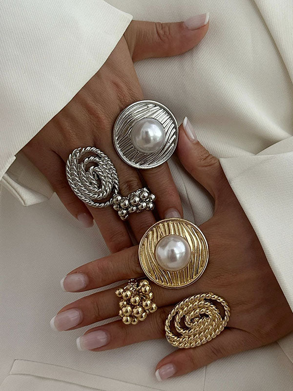 Beaded Geometric Solid Color Rings Accessories