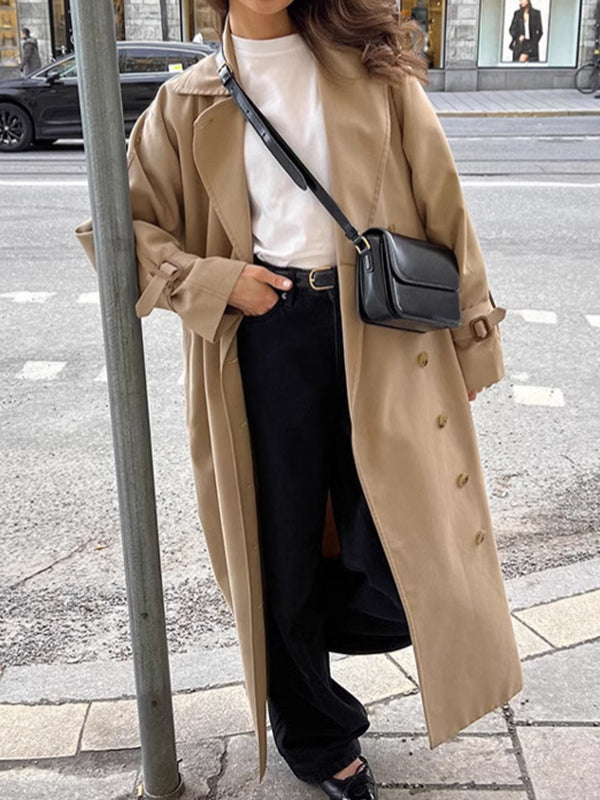 Long Sleeves Loose Split-Joint Lapel Outerwear Trench Coats