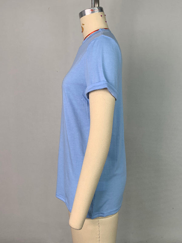 Short Sleeves Solid Color Round-Neck T-Shirts Tops