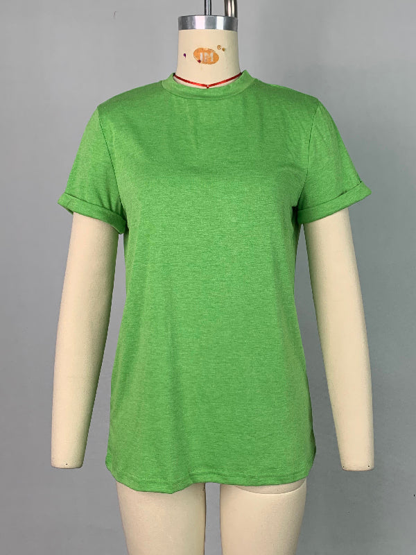 Short Sleeves Solid Color Round-Neck T-Shirts Tops