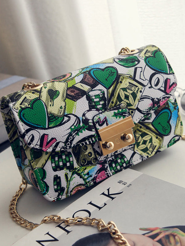 Chains Printed Zipper Crossbody Bags