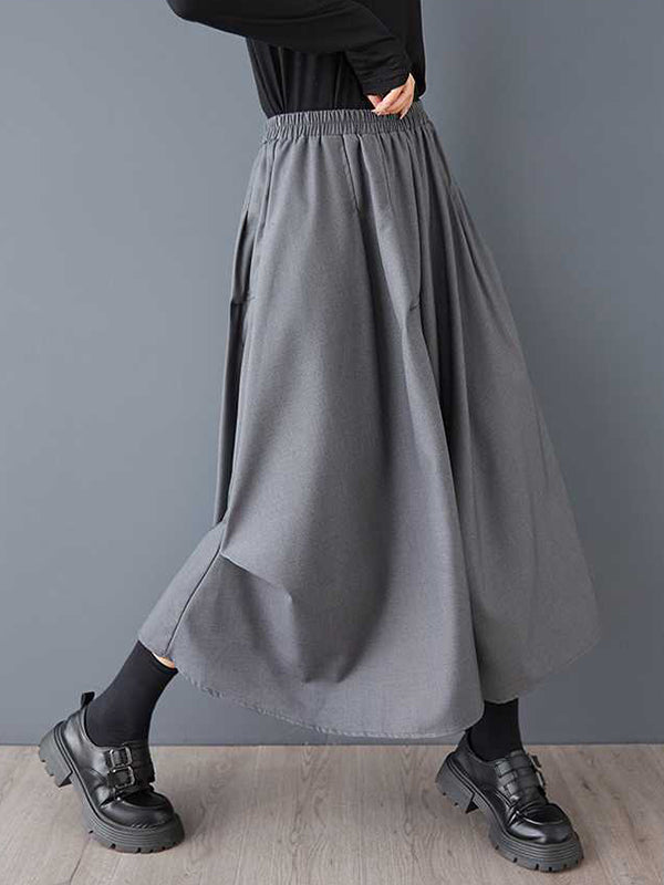 A-Line High Waisted Elasticity Pleated Solid Color Skirts Bottoms