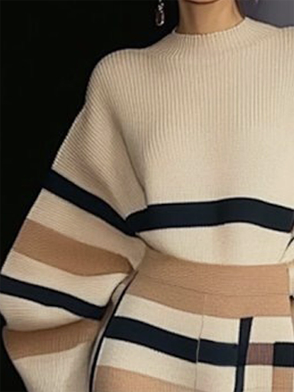 Loose Striped Round-Neck Pullovers Sweater Tops