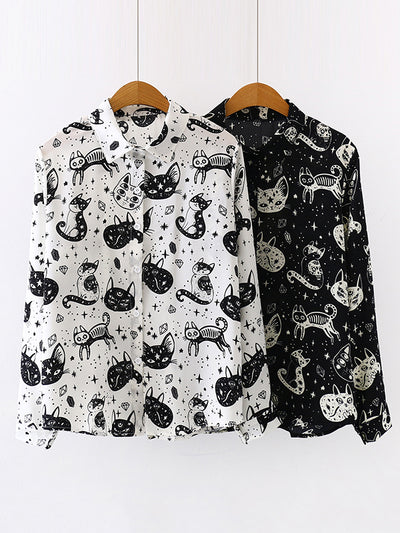 Long Sleeves Loose Animal Printed Buttoned Lapel Blouses&Shirts Tops
