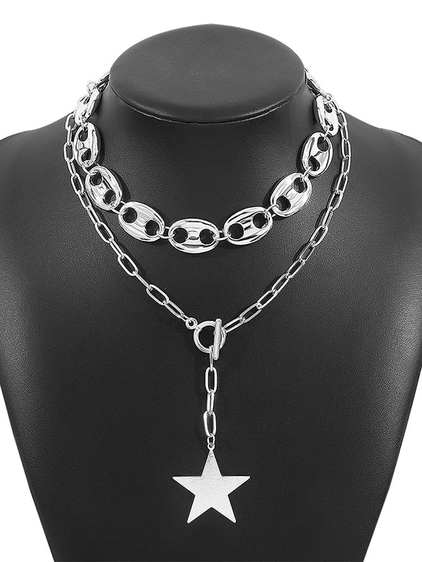 Chains Double Layered Geometric Star Shape Necklaces Accessories