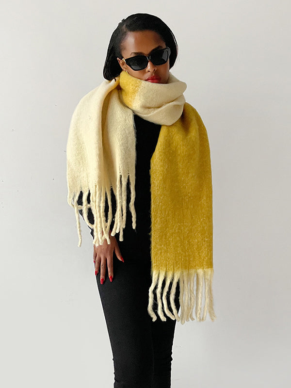 Contrast Color Tasseled Shawl&Scarf