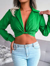 Long Sleeves Knot Solid Color Split-Joint Deep V-Neck Blouses&shirts Tops