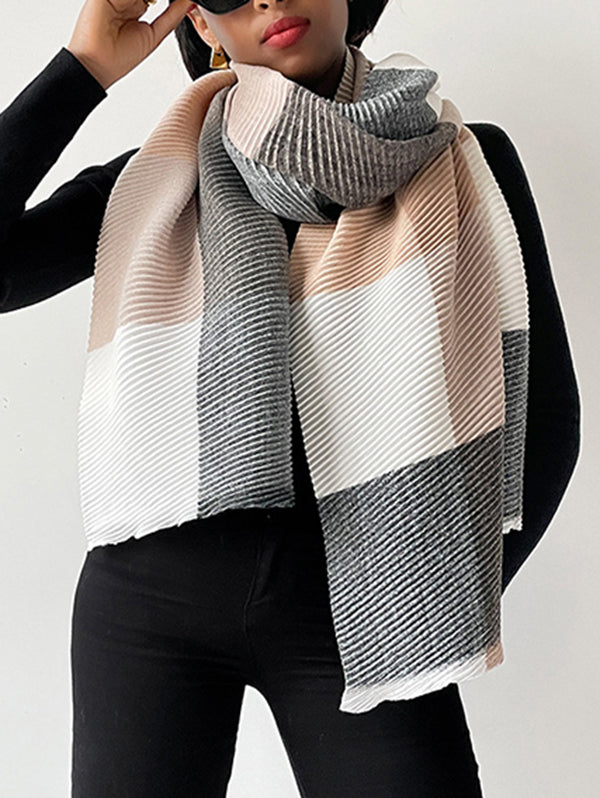 Contrast Color Pleated Striped Scarf