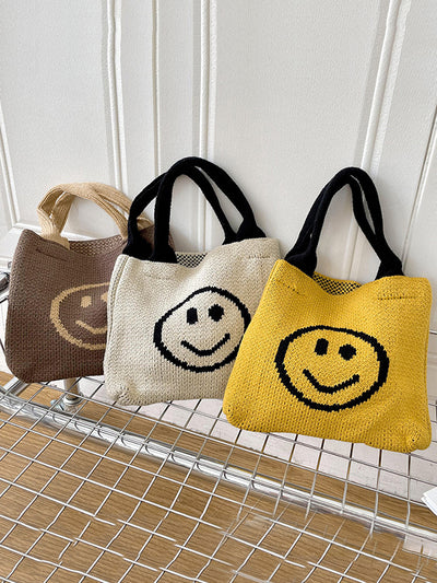 Smiley Face Pattern Woven Handbag