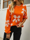 Long Sleeves Loose Knitted Flower Round-Neck Knitwear Pullovers Sweater Tops