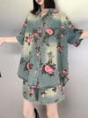 High-Low Loose Floral Printed Split-Joint Lapel Blouses&Shirts Tops