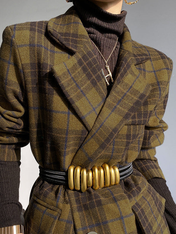 Plaid Split-Joint Lapel Jackets Woolen Coat