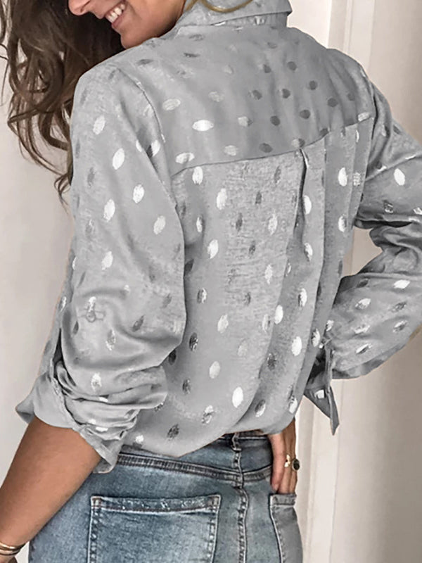 Long Sleeves Loose Bronzing Buttoned Lapel Blouses&Shirts Tops