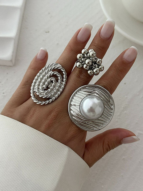 Beaded Geometric Solid Color Rings Accessories