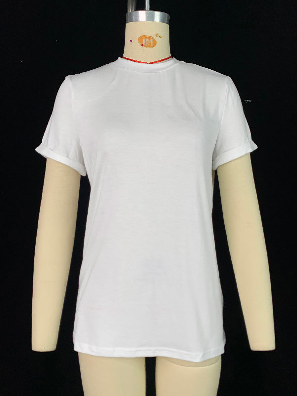 Short Sleeves Solid Color Round-Neck T-Shirts Tops