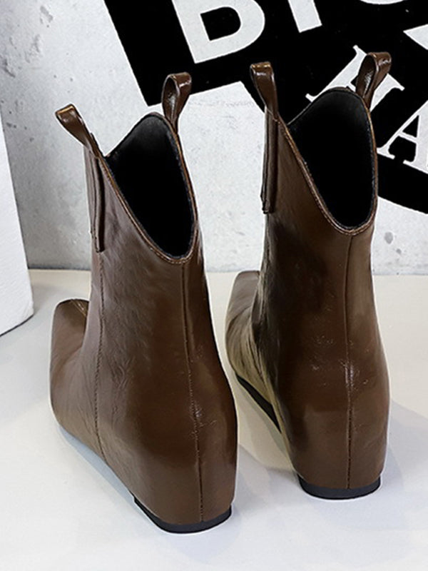 Pointed-Toe Solid Color Split-Joint Boots Shoes