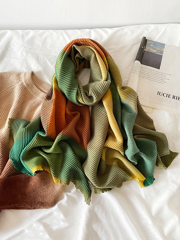 Contrast Color Pleated Striped Scarf