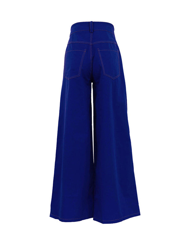 Loose Wide Leg Pleated Pockets Solid Color Pants Trousers