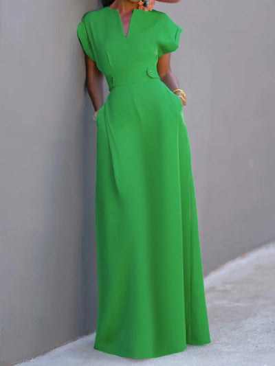 Flying Sleeves Solid Color Split-Joint V-Neck Evening Dresses Maxi Dresses