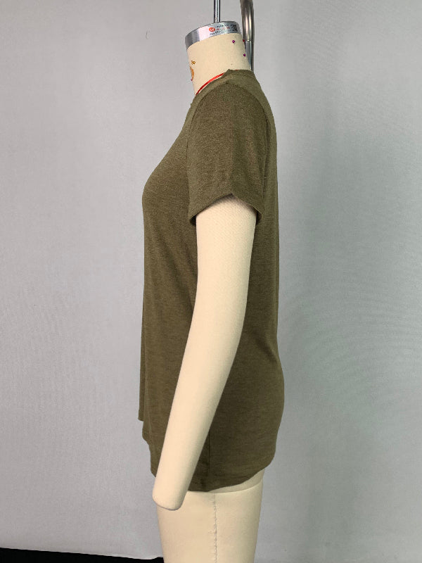 Short Sleeves Solid Color Round-Neck T-Shirts Tops