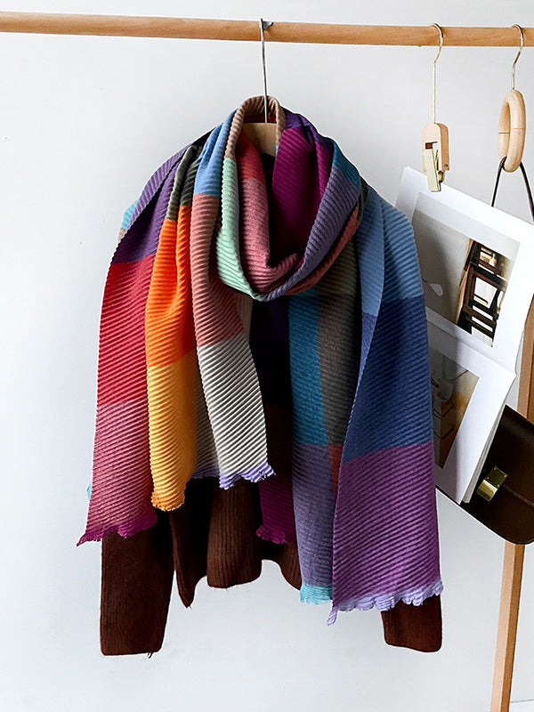 Contrast Color Pleated Striped Scarf